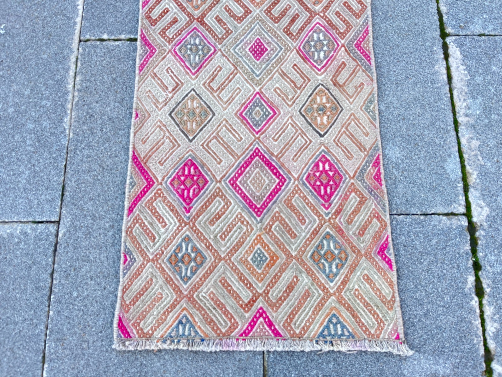 Vintage Turkish Cicim Kilim 1×2 ft Hand-Woven Tribal Boho Accent Rug