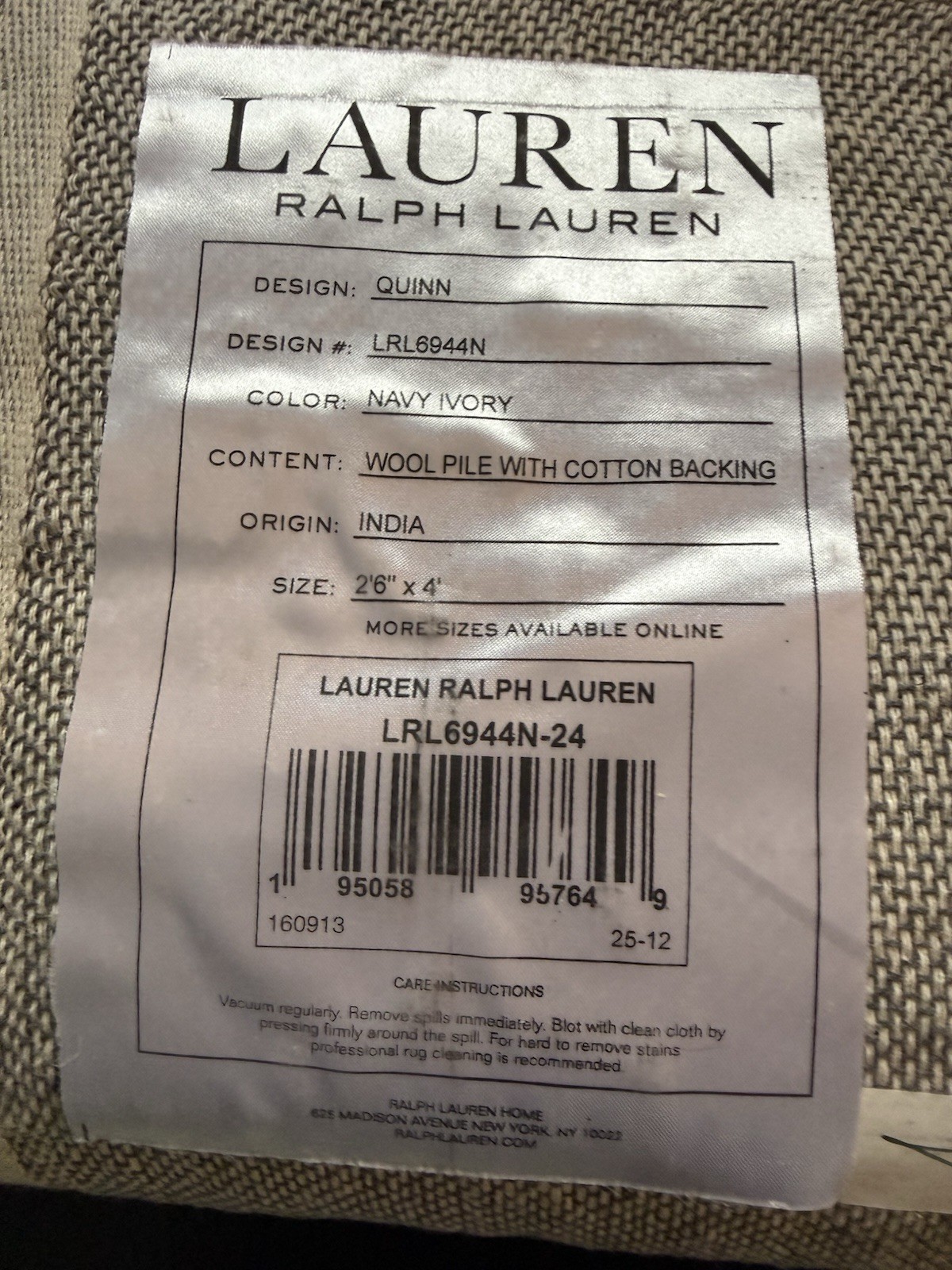 ralph lauren Hand Tufted Wool 2.6×4 Carpet New #lrl6944n