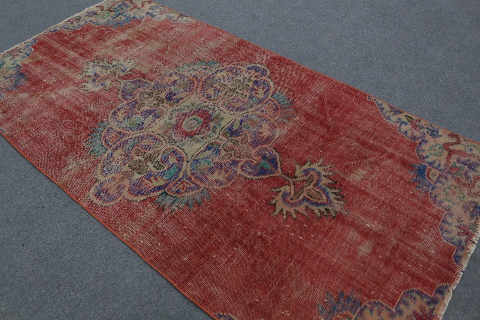 Rug, 4,2×8 ft Turkish Rug, Red Camouflage Rug Wool