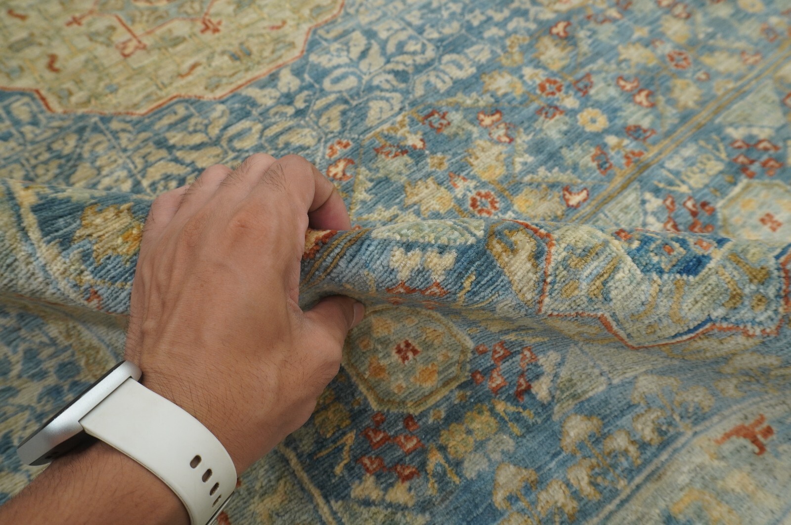9 x 12 ft Teal Blue Mamluk Fine Hand Knotted Turkish Medallion Area Rug