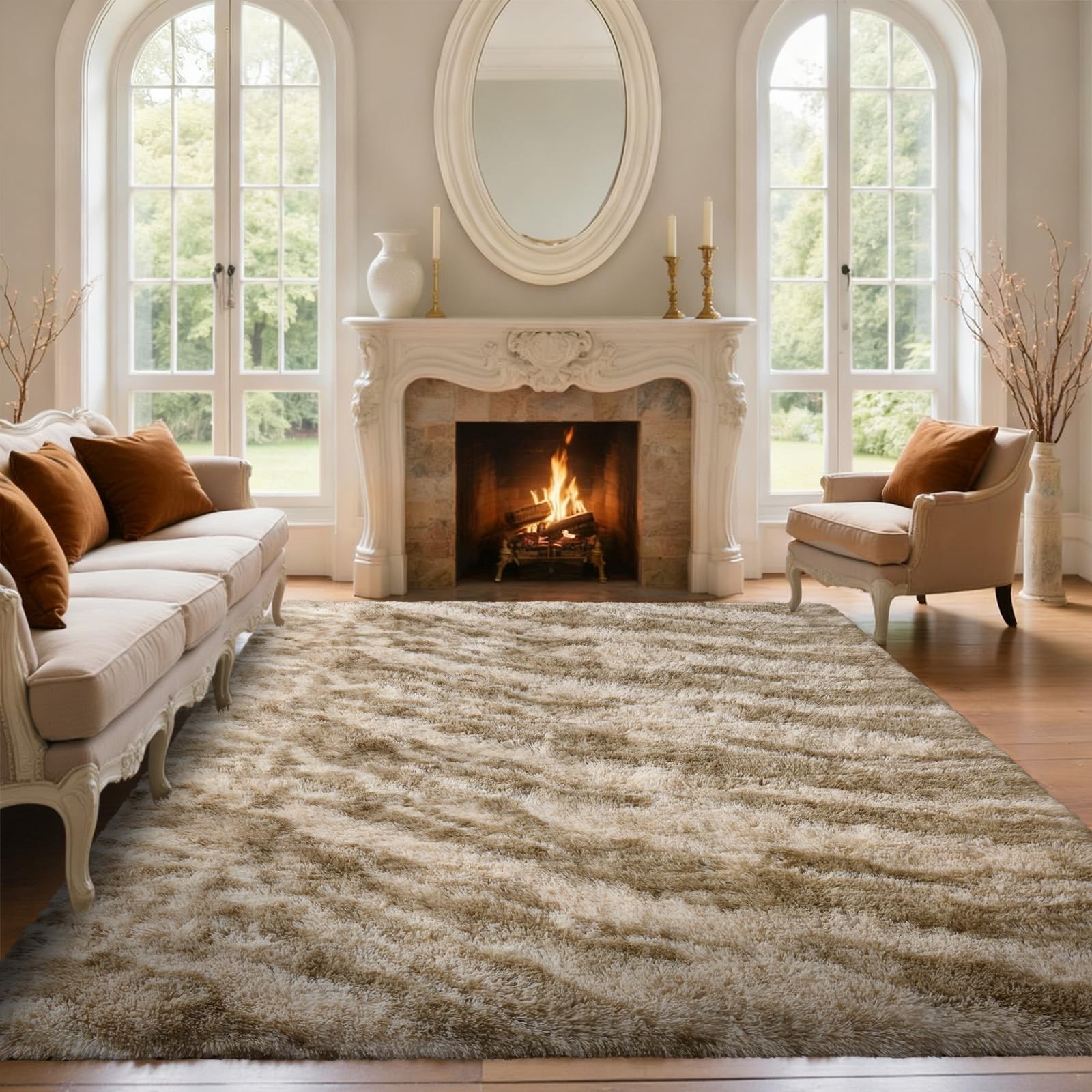 Area Rugs for Living Room 6×9 Feet, Soft Fluffy Shagg Plush Bedroom Rug Non-S…