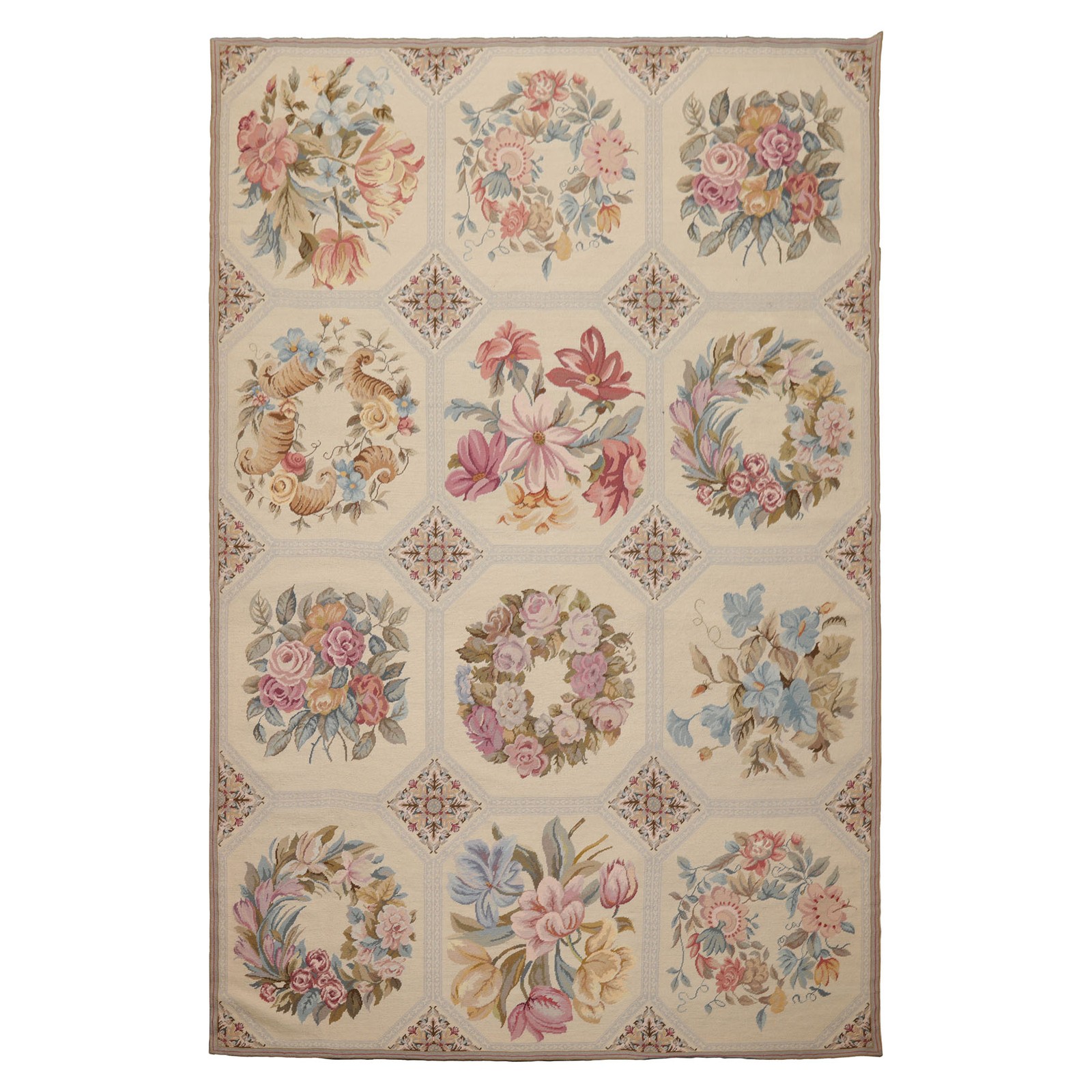 6’3”x9’3” Hand Woven Wool Ivory French Needlepoint Traditional Rug