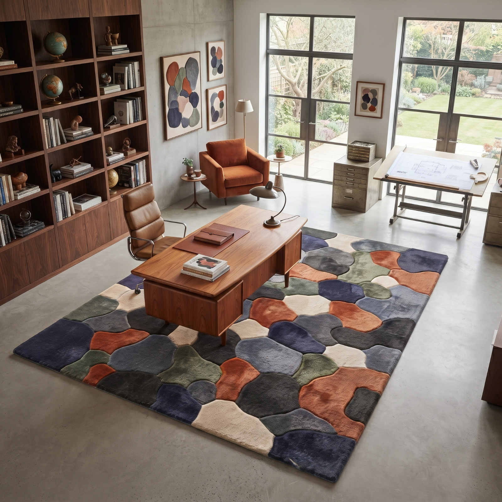 Hand Tufted Abstract Area Rug Modern Geometric Wool Rug Handmade Organic Shape