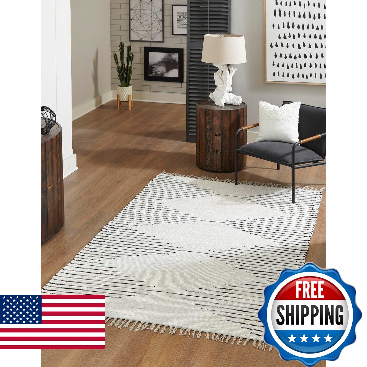 Unique Loom Chindi Cotton Collection Area Rug – 4 1 X 6 1 Rectangle White/