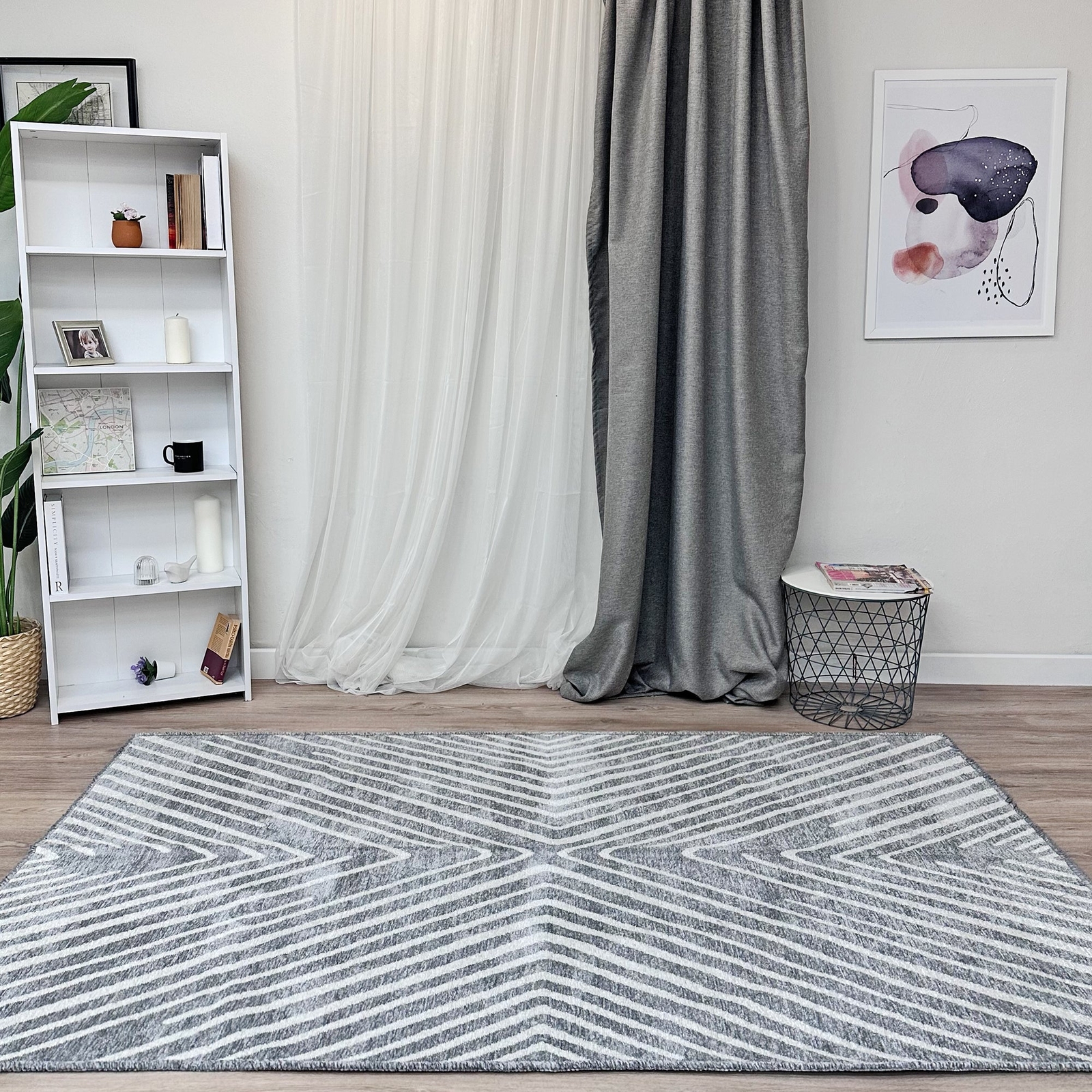 Alfa Rich Geometric Beige Black Washable Area Rugs for Living Room Bedroom