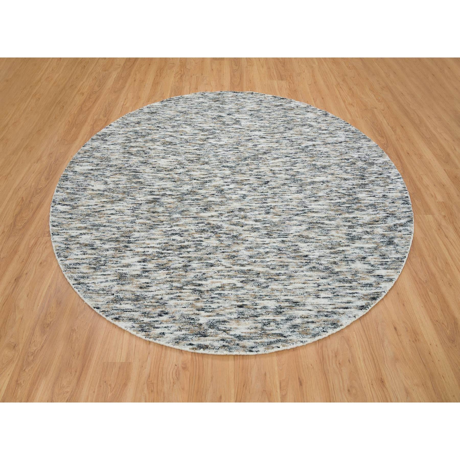 8′ x 8′ Beige Pure Wool Hand Loomed Modern Design Round Rug R65226