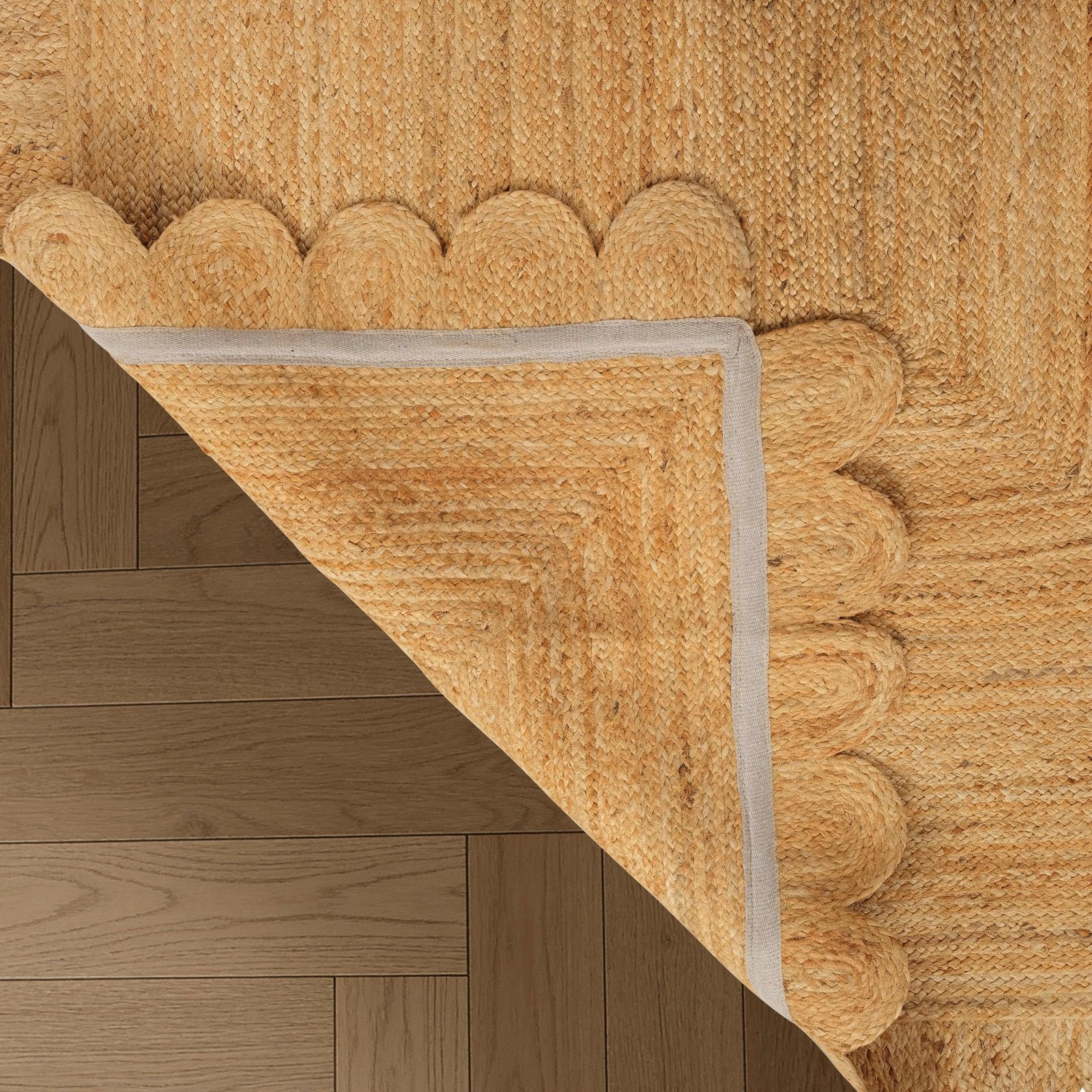 GRUHUM Scalloped Jute Runner Rug 2’6 x10 ft Natural Fiber Rectangular Jute Area