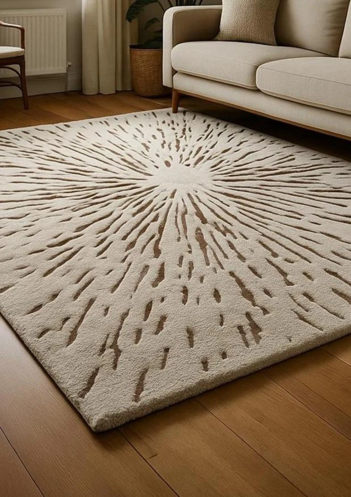 8×10 Modern Abstract Hand Tufted Wool Area Rug Neutral Sunburst Carpet