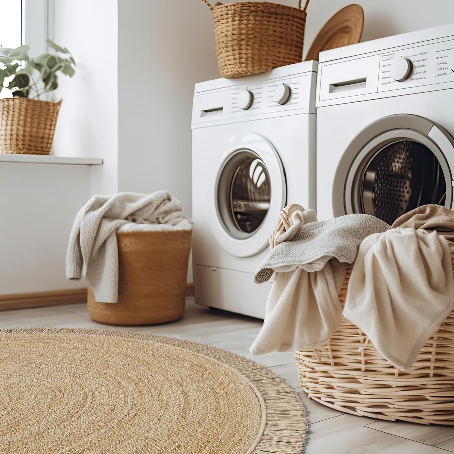 Hand Woven 5×5 Ft Jute Area Rug – Perfect for Entry, Kitchen, or Living Room