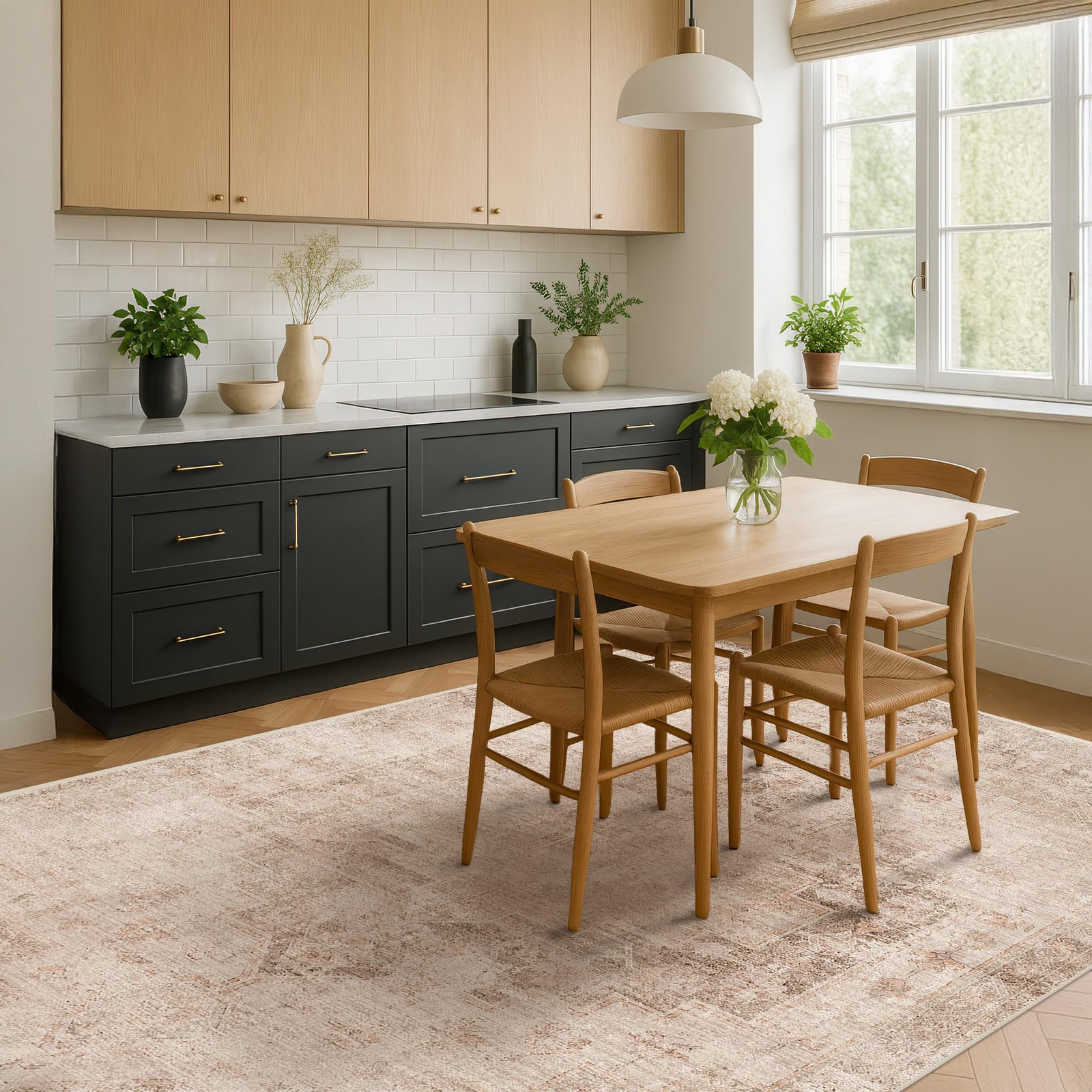 Farmhouse Area Rugs for Living Room, 8×10 Washable Modern Abstract Rug for Be…