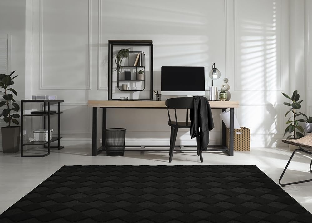 Garland Rug Diamond Solid Black 5 X 7 Soft Non Slip Area Rug- Ideal For Living