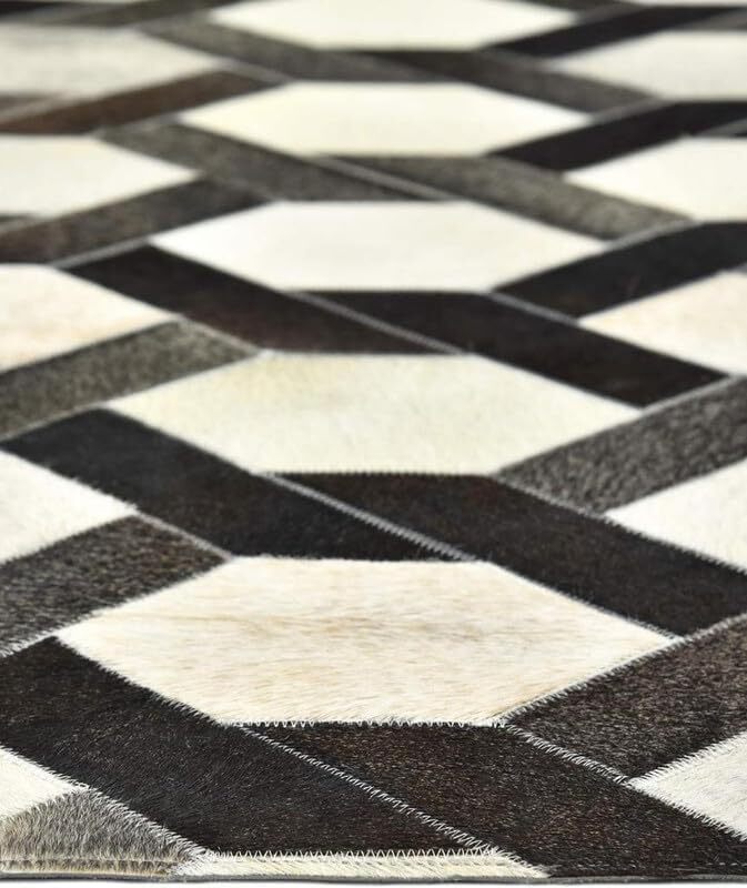 Genuine 100% Cowhide Leather Rug – Patchwork Handmade Rodeo Cowhide Skin Carpet