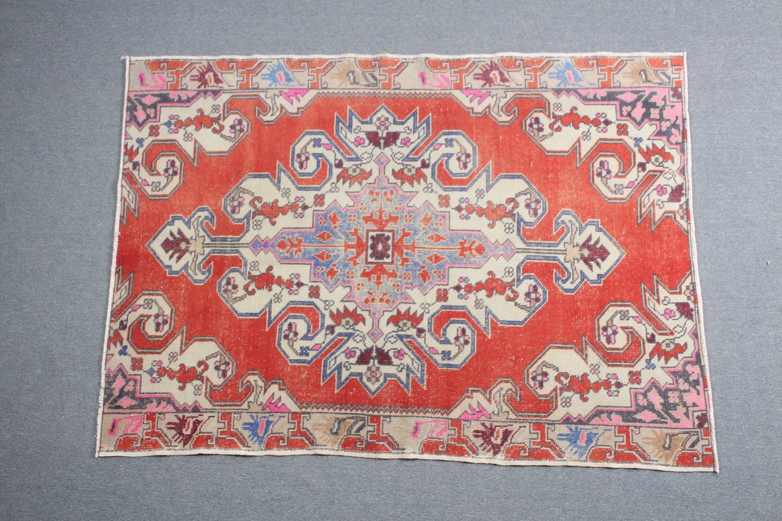 4,6×6,4 ft Vintage Rug, Red Oriental Turkish Wool Rug