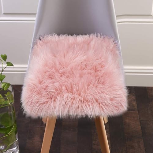 Faux Fur Sheepskin Square Chair Cover Seat Pad Wool Area Rugs Mat Carpet (Pin…
