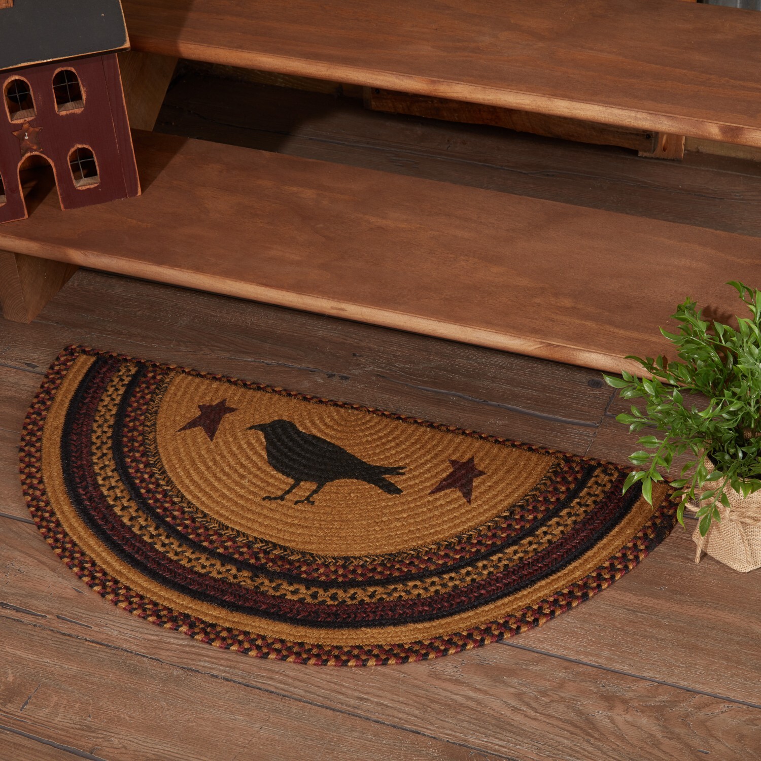 VHC Heritage Farms Crow Jute Half Circle Rug 16.5×33~ Rustic/Primitive