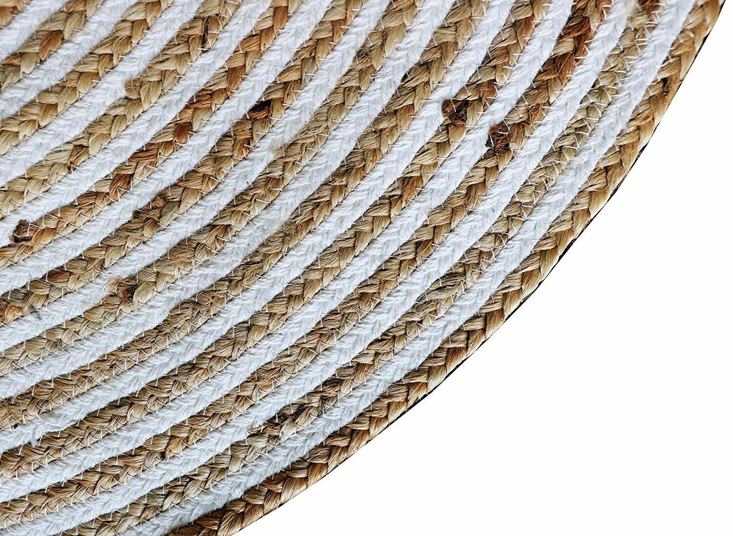 Rug Jute Natural Floors Handmade Jute & Cotton Round Area Carpet Reversible Rug