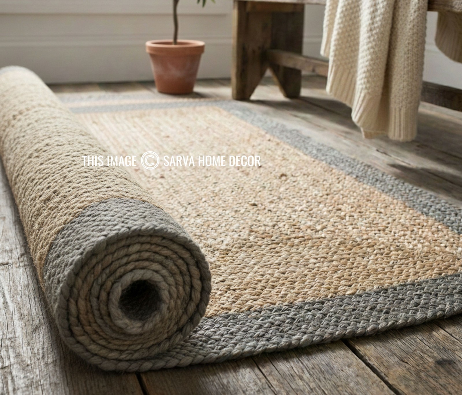 Rug Jute Carpet Mat Farmhouse 100% Natural Handmade Braided Modern Rustic Look