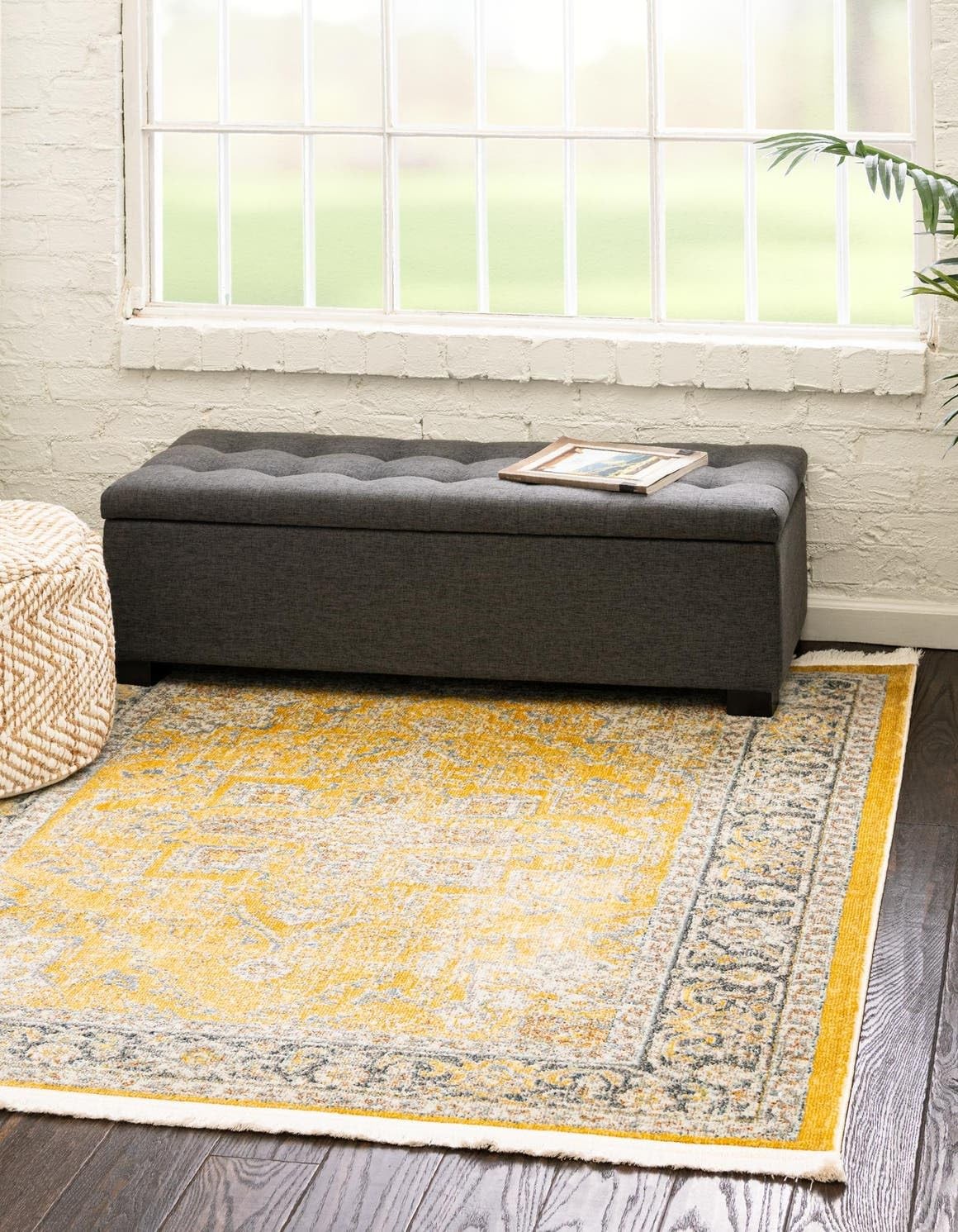 Baracoa Collection Area Rug – Prado (5′ 1″ Square, Yellow/ Ivory)