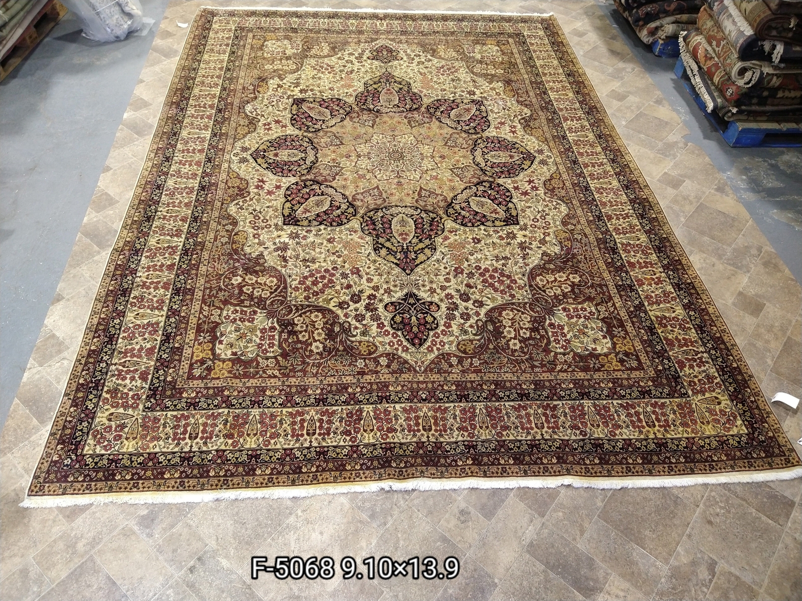 10′ x 14′ Kermmanshah Rug FINER Kashmir WOOL FINER 200 KPSI – Beige #5068