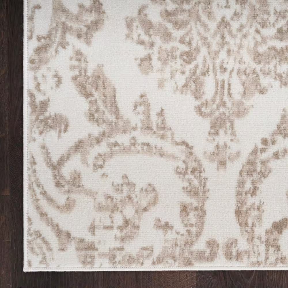 Jubilant Ivory Beige 10 Ft. X 14 Ft. Damask Transitional Area Rug