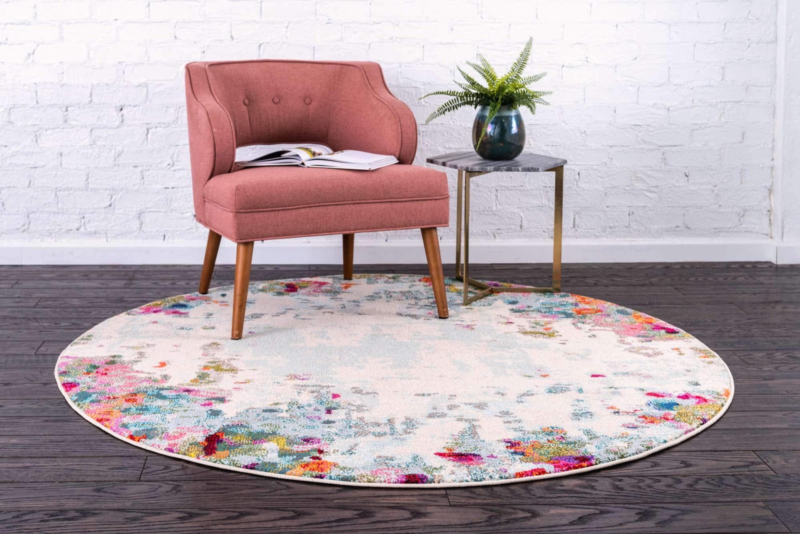 Chromatic Collection Area Rug – Joyous (6′ 1″ Round Multi/Blue)