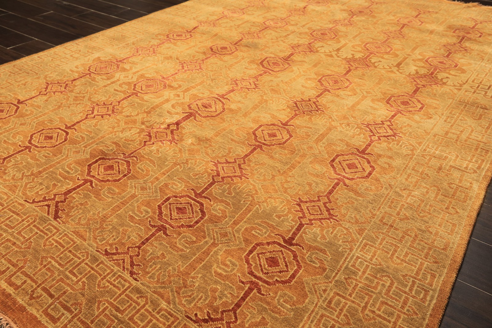 5’11″x8’9″ Hand Knotted Wool Caramel, Rust Agra Transitional Kalaty Rug