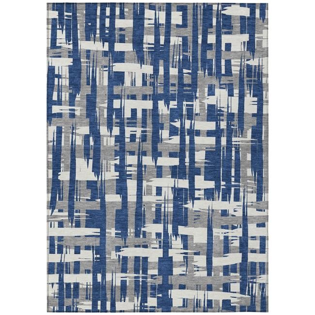 3×5 ft. Navy Blue Gray & Ivory Striped Washable Transitional Indoor & Outdoor…