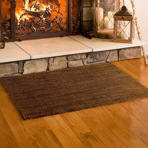 Wool Hearth Rug Fireproof 2×3 Chocolate Low Pile Sisal Look Fireplace Mat Hand