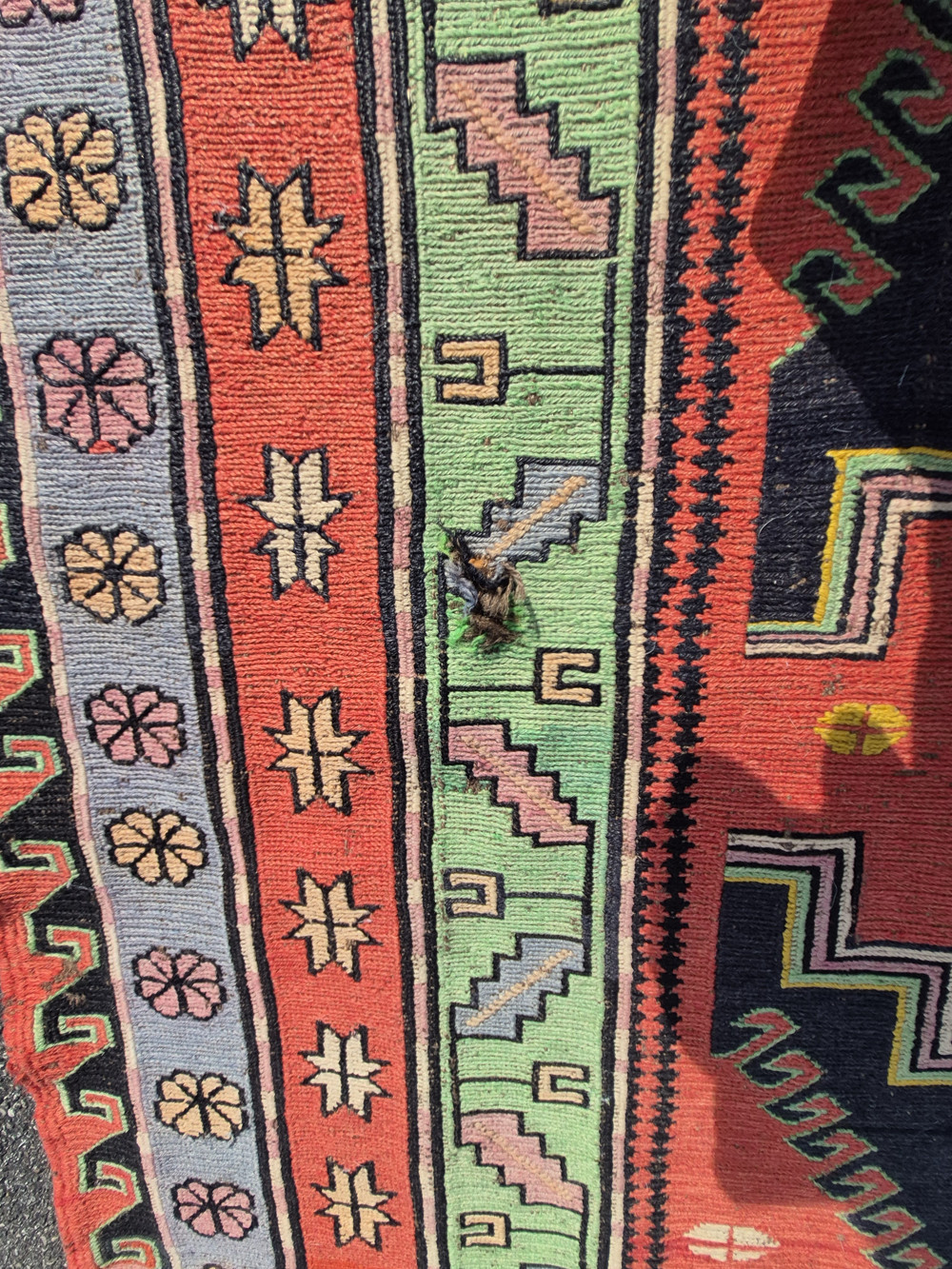 Vintage Balkan Terracotta Tribal Stepped Diamond Flatweave Kilim 5’x7′ Rug an…