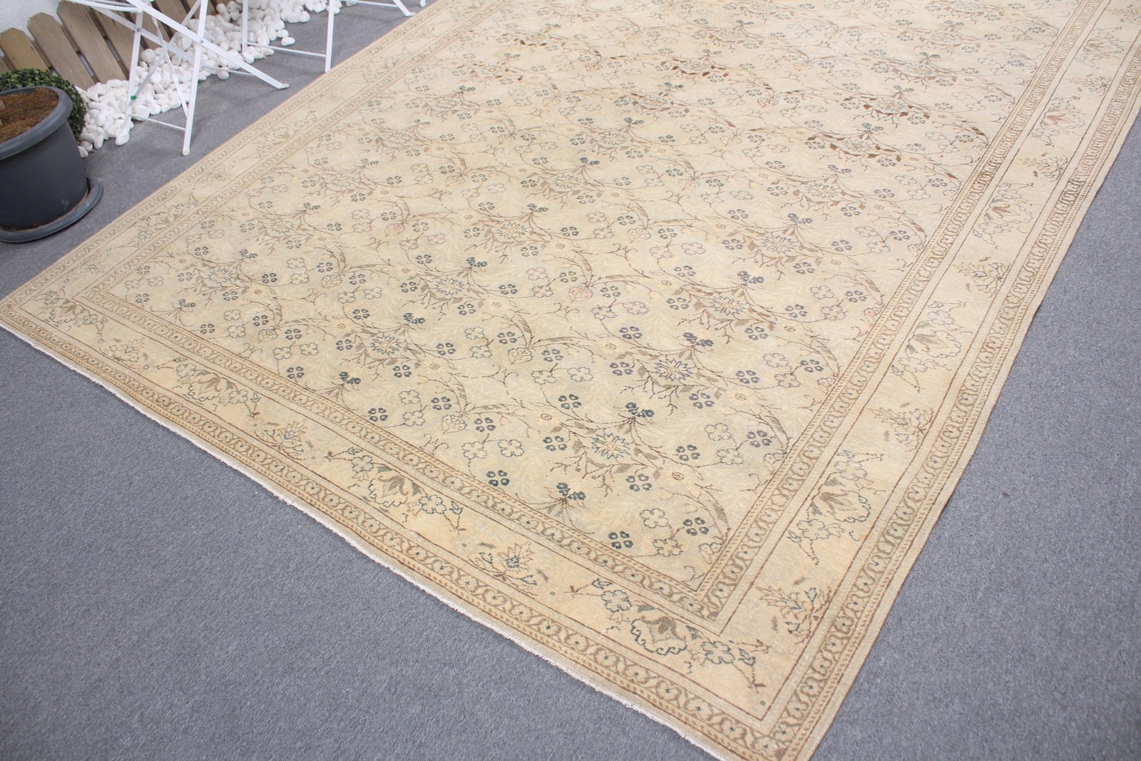7,4×10,7 ft Rug, Turkish Rug, Vintage Brown Wool Oriental Rug
