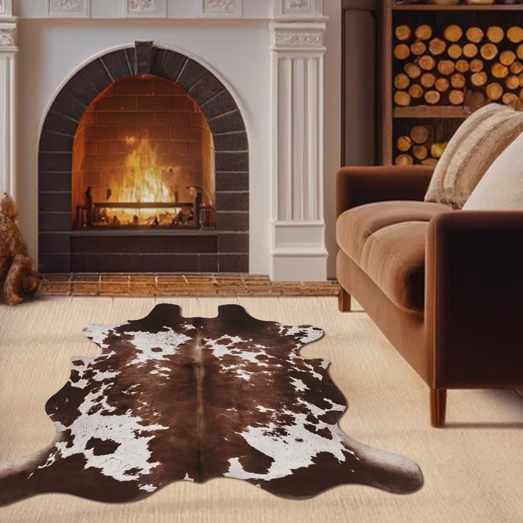 Faux Cowhide Cow Print Rug: 4.6 x 5.2 Feet Cow Hide Animal Print Area Carpet …