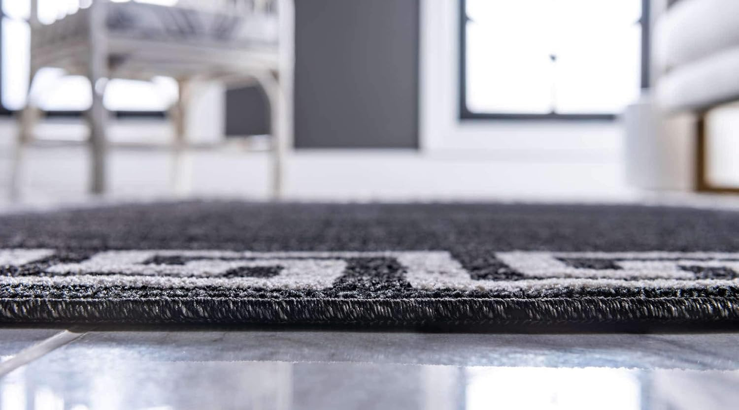 Classic Geometric Area Rug 8′ x 8′ – Charcoal/Beige Modern Design