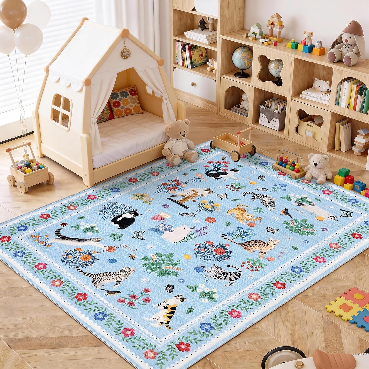 Farmhouse Animal Print 8×10 Area Rug Washable Non Slip Living Bedroom Kids Room