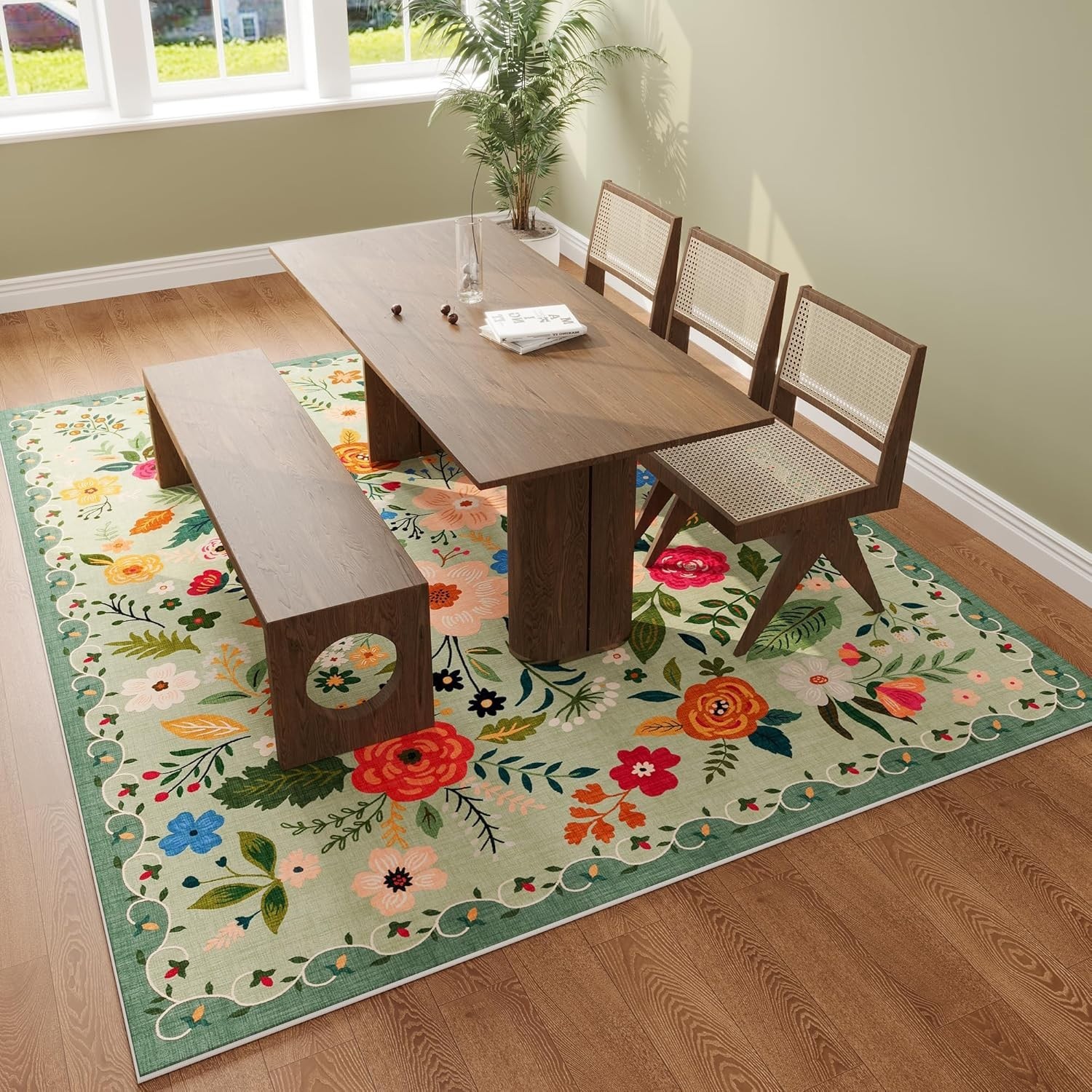 Eco-Friendly Washable Boho Floral Area Rug