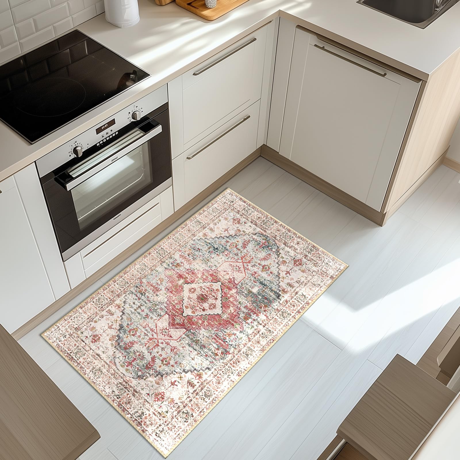 BESTSWEETIE 2×3 ft Area Rug Pink Vintage Boho Distressed Non-Slip