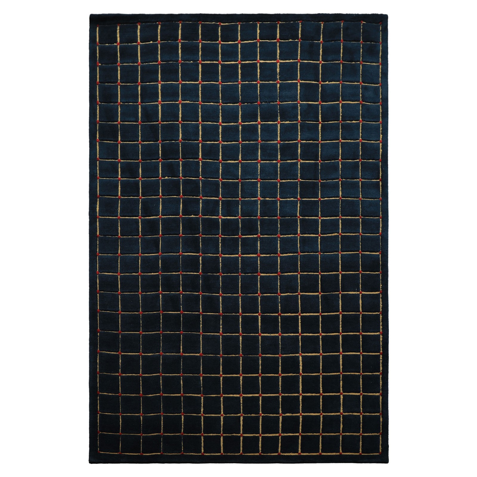 6’x9’1” Hand Knotted Wool Navy Tibetan Embossed Sculpted Embossed Rug