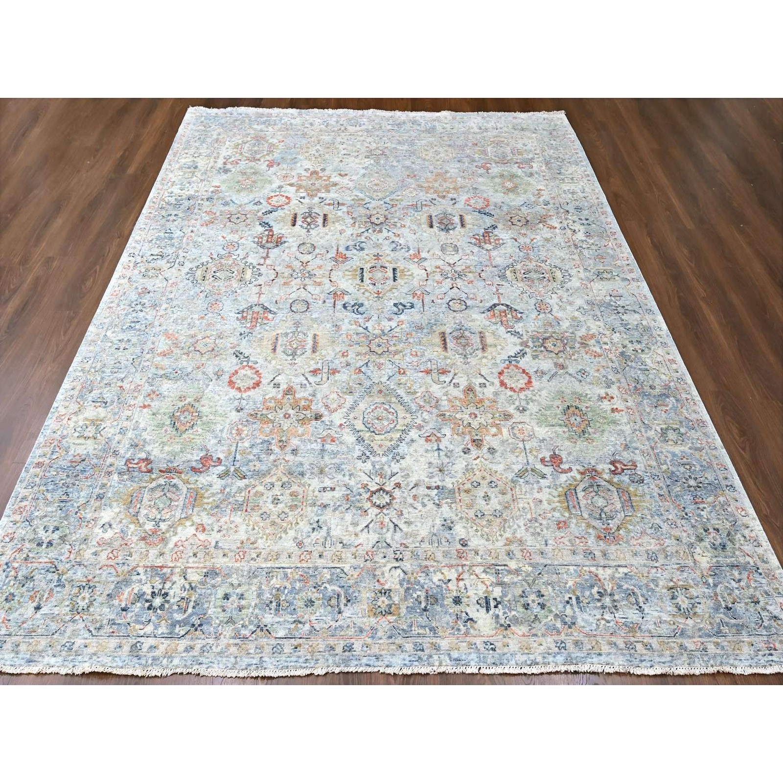 8’10″x11’9″ Gray Antiqued Ziegler Mahal Design Pure Wool Hand Knotted Rug R10165