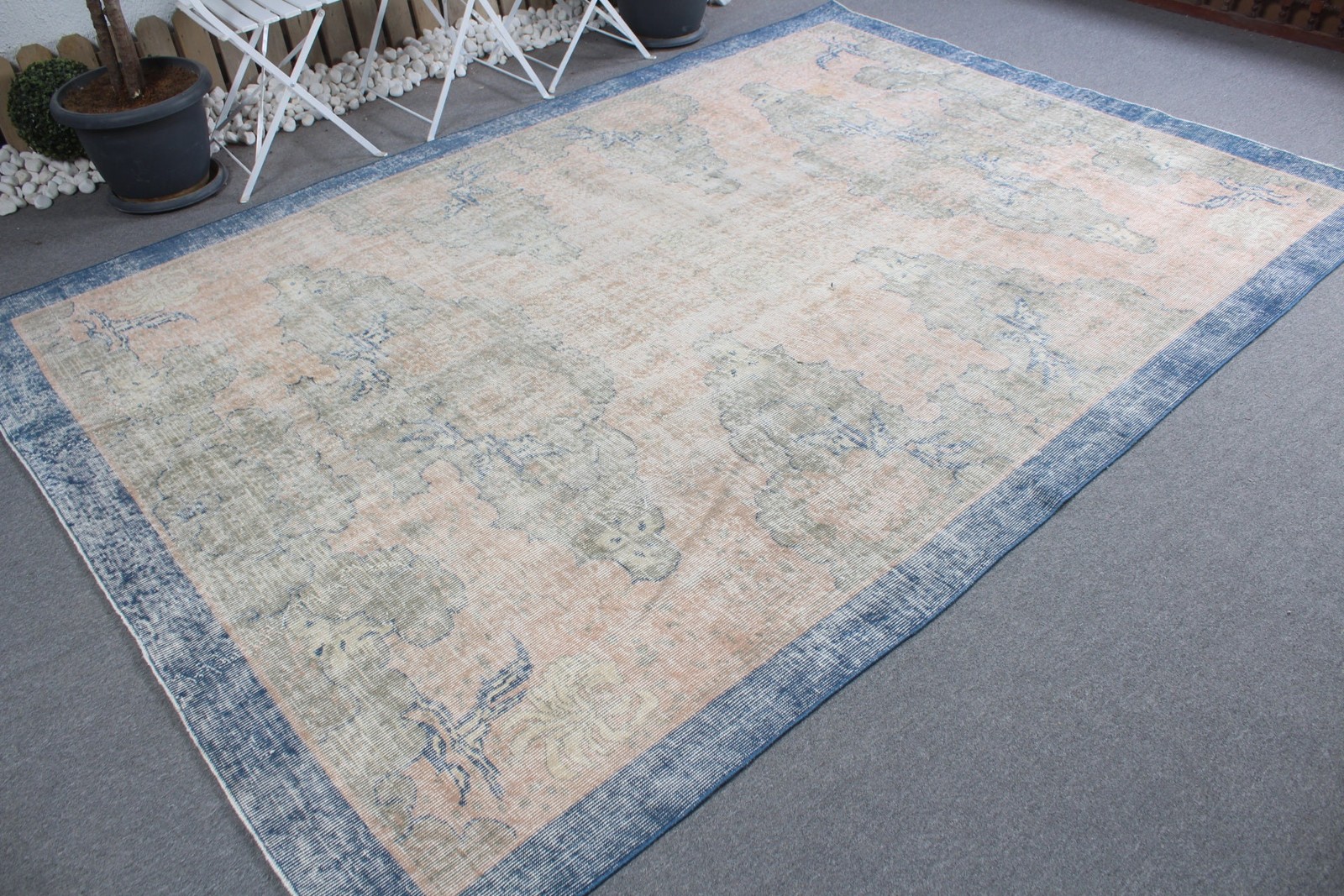 6,9×10,1 ft Rug, Turkish Vintage Large Rug, Blue Wool Rug