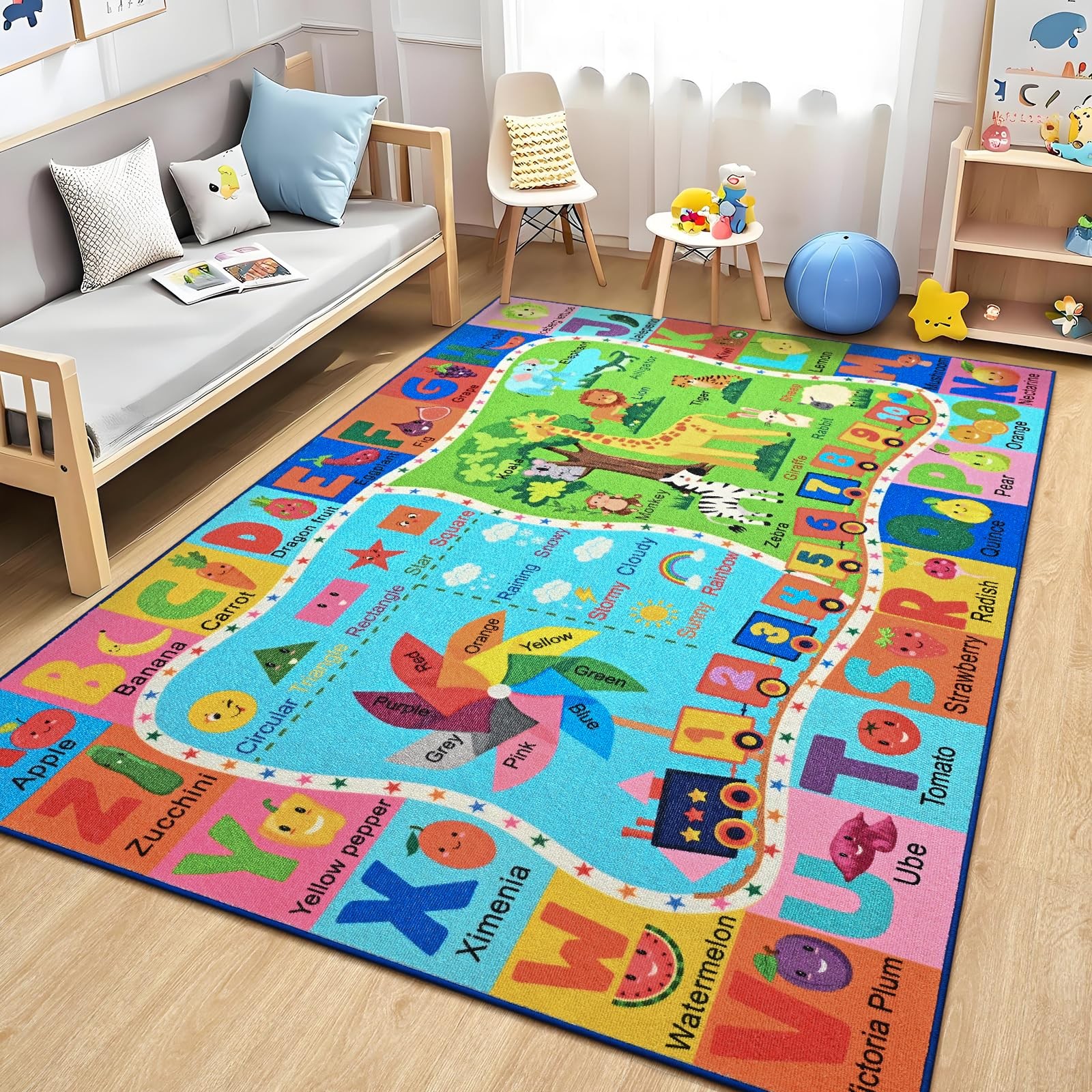 Kids Rug for Playroom, 3×5 ABC Educational Carpet for Classroom, Fun Alphabet