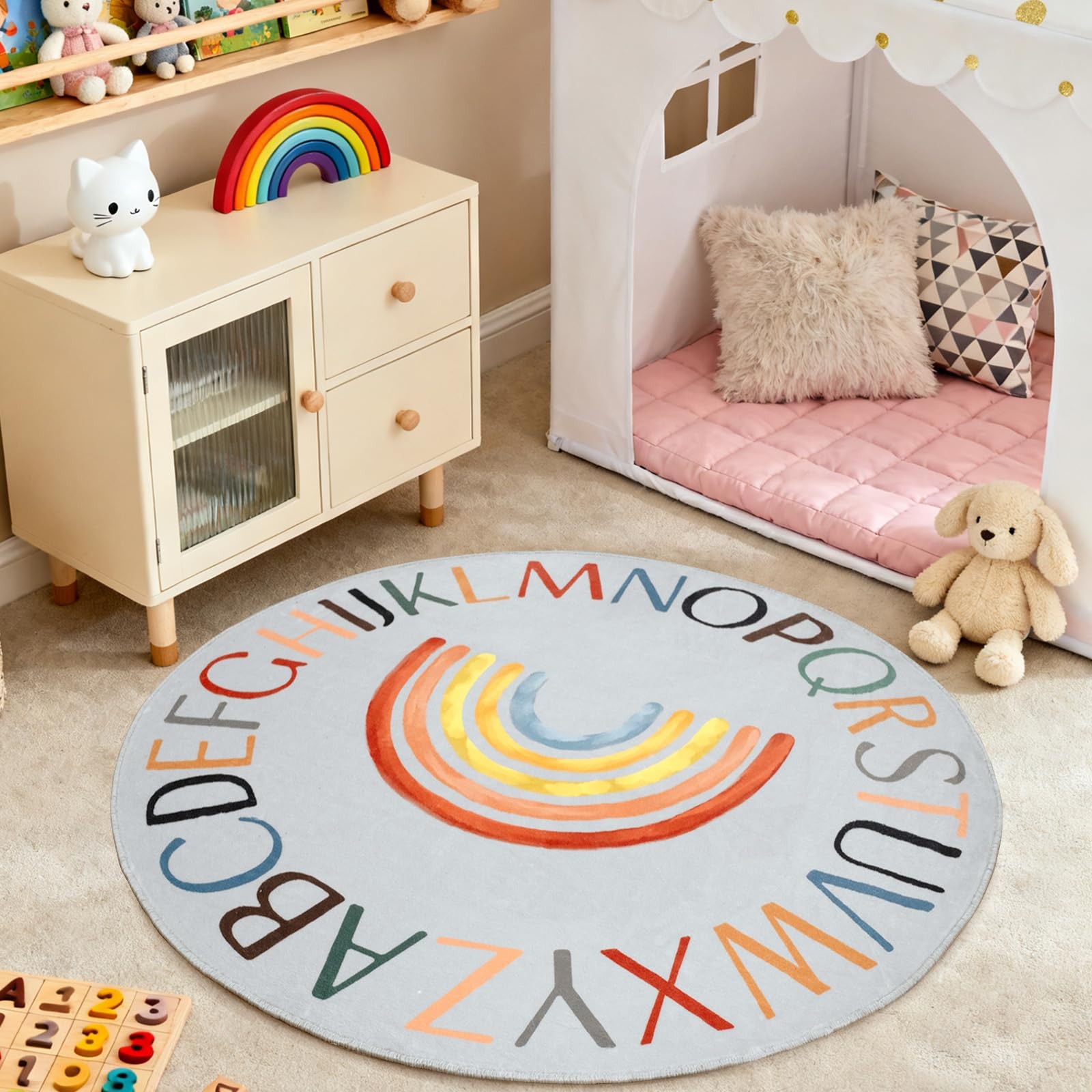 Truqual rug Grey 4’11” Round Alphabet