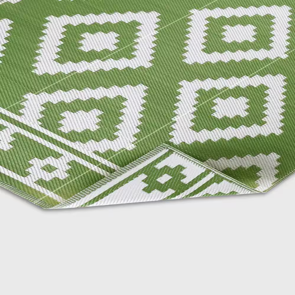 Milan Green and Creme 8 Ft. X 10 Ft. Folded Reversible Recycled Plastic Indoor/O
