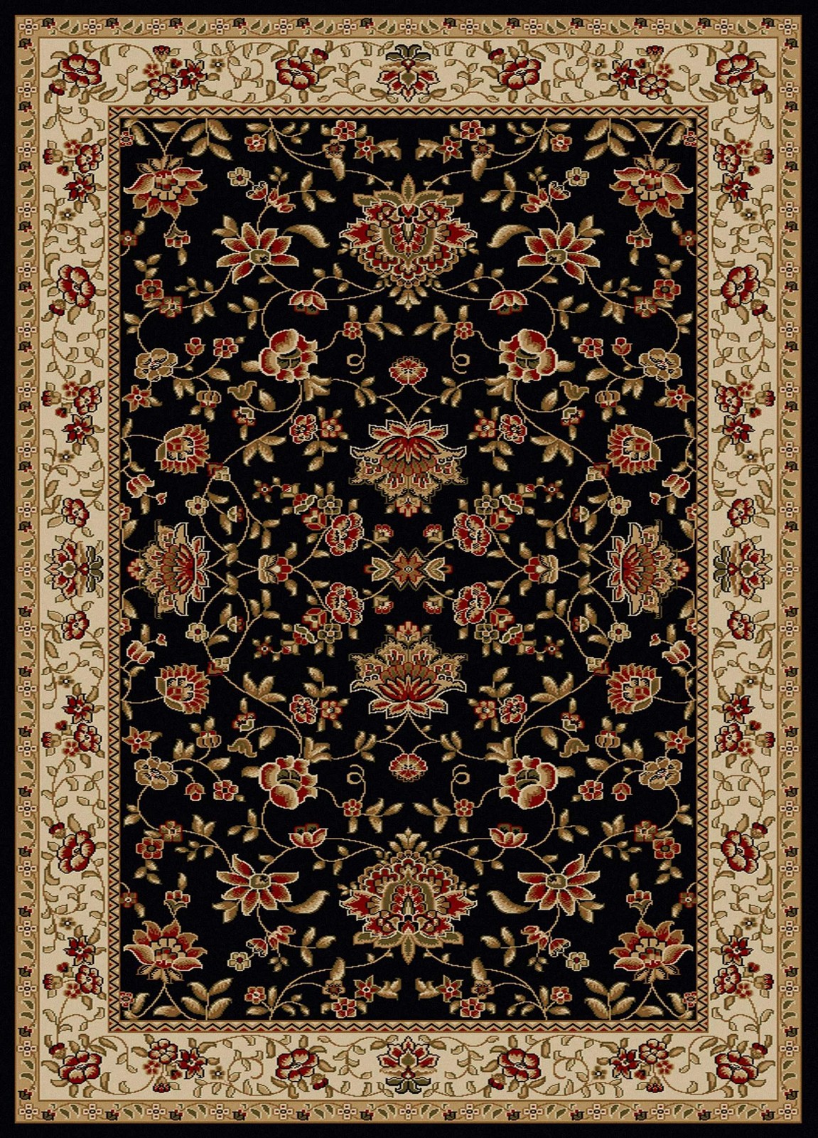 Radici USA Como Traditional Oriental Floral Black Rectangular Polypropylene A…