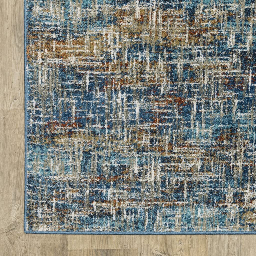 8′ X 10′ Blue Teal Gold Rust And Beige Abstract Power Loom Stain Resistant Area