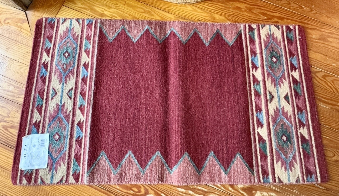 Vintage Handwoven Wool Geometric Indian Dhurrie Rug ACT I Collection 2.6×4.2ft