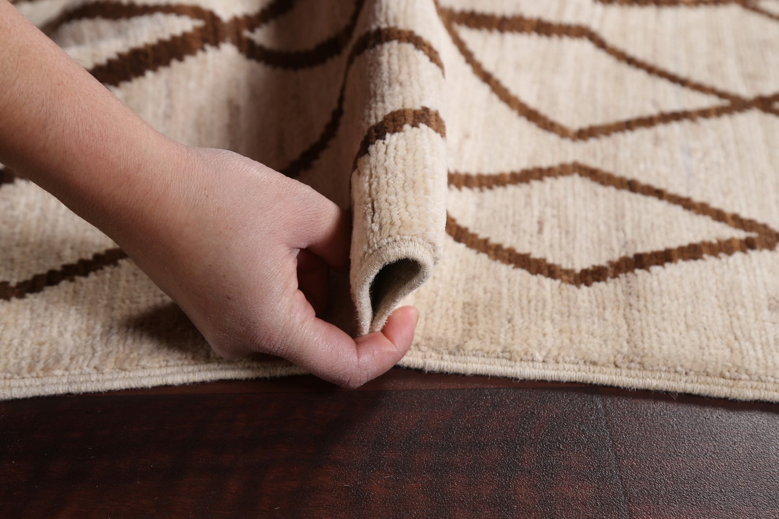 Trellis Moroccan Oriental Area Rug 5×7 Ivory & Brown Wool Hand-knotted Carpet