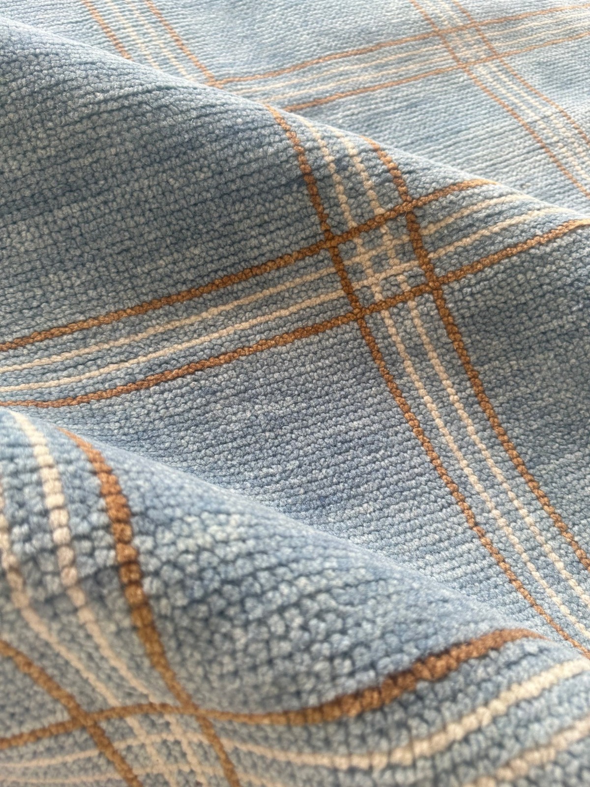 Concord Blue Plaid Hand-Knotted Wool Area Rugs for Bedroom Livingroom Nursery