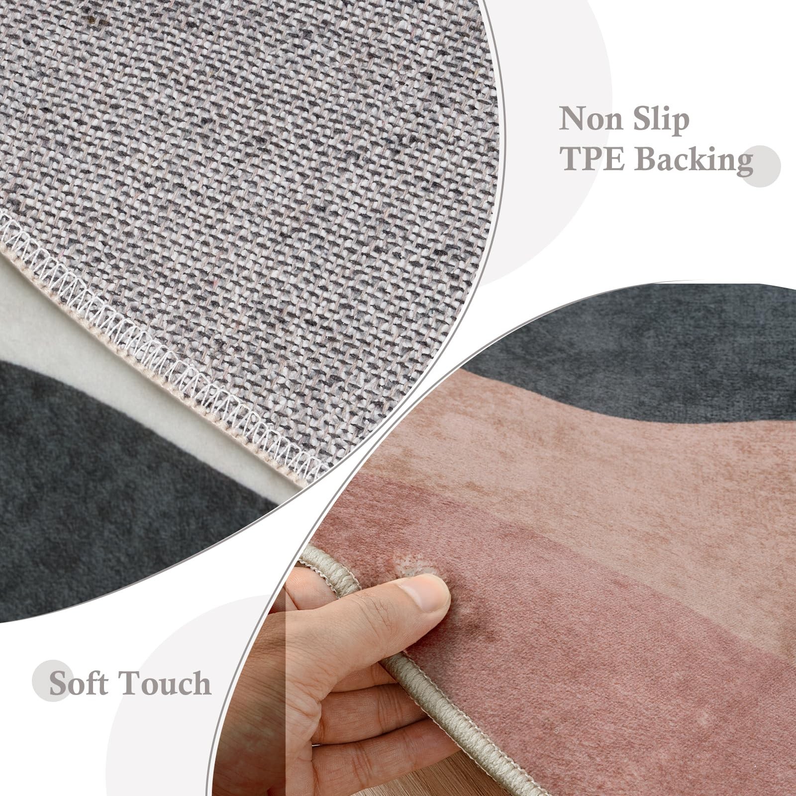 Sungea 6ft Round Grey Mountain Abstract Rug Faux Wool Low-Pile Carpet