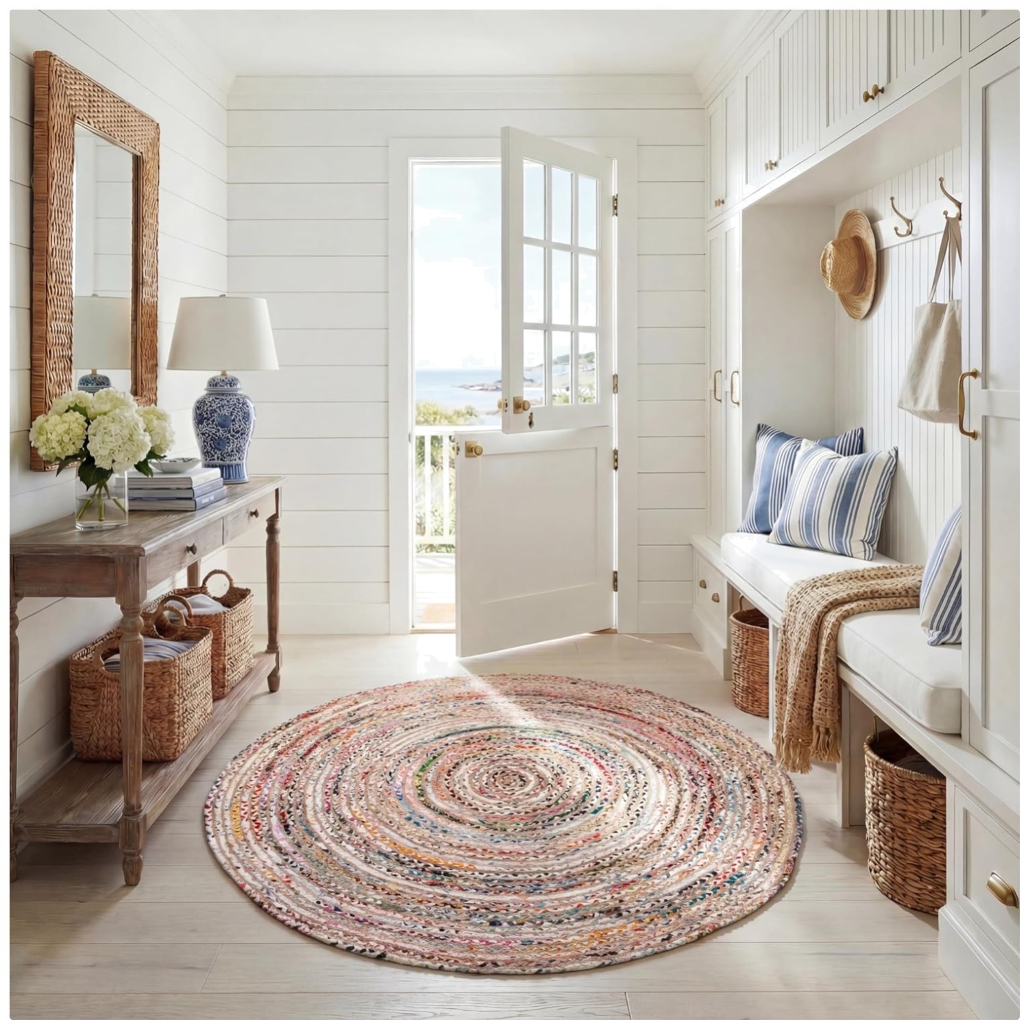Artisanal Beige/Multi Round Rug 5′ – Handmade