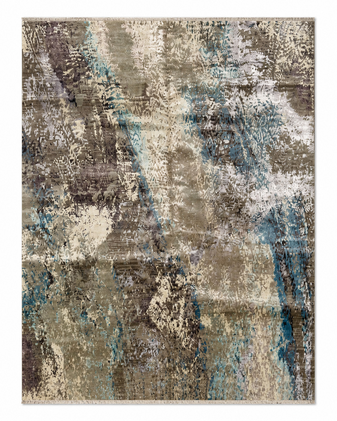 Turquoise Stone Modern Ikat Hand-Knotted Rug