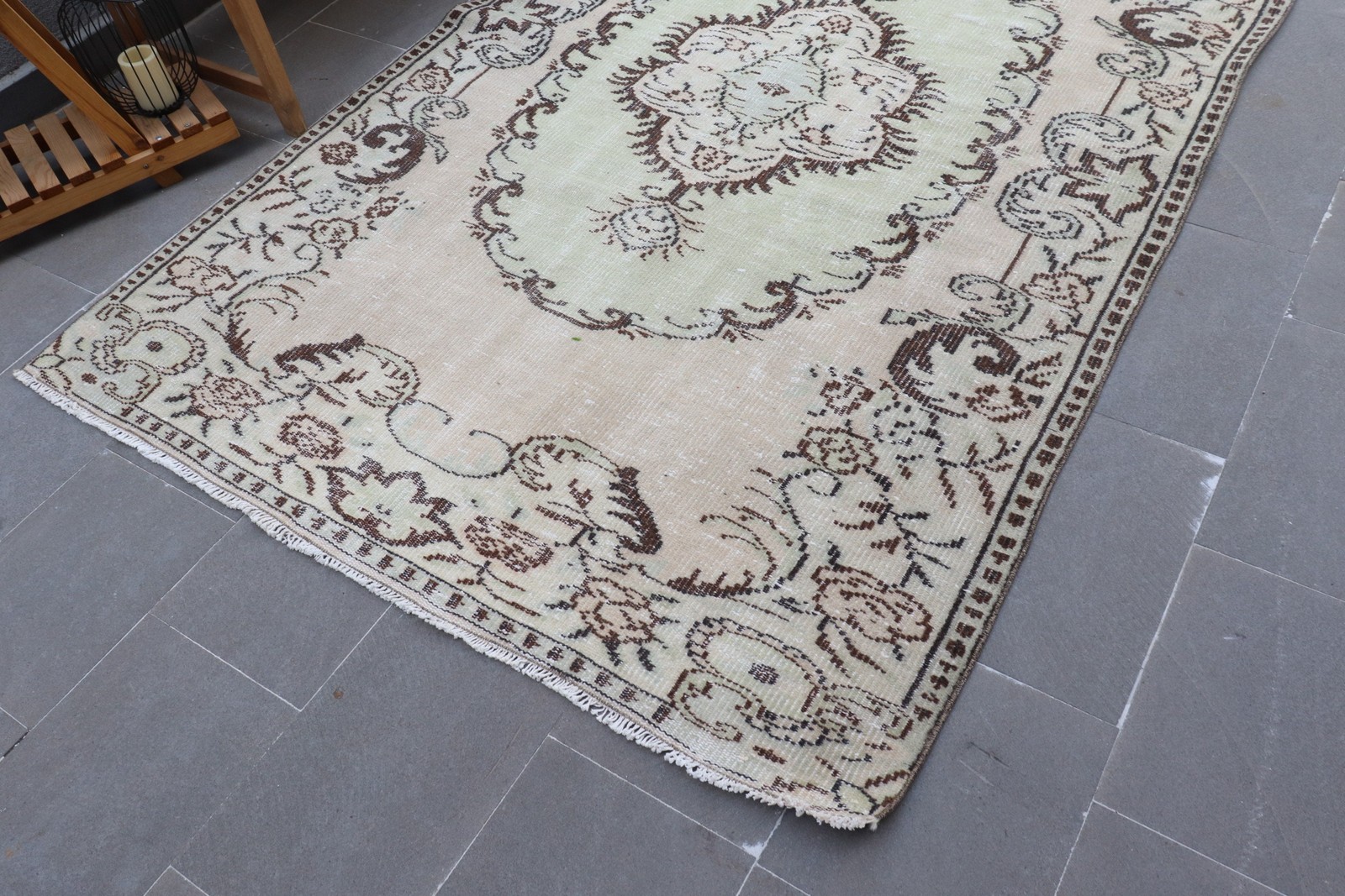 5,2×8,2 ft Turkish Rug Rug, Brown Polka dot Vintage Wool Rug